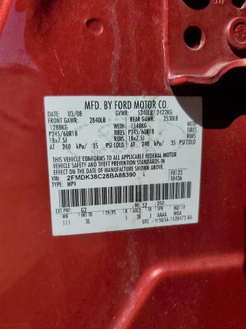 2FMDK38C28BA88390 - 2008 FORD EDGE SEL RED photo 12