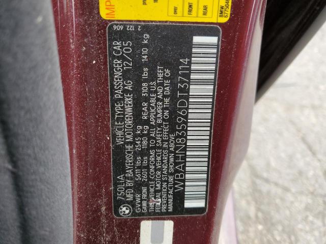 WBAHN83596DT37114 - 2006 BMW 750 LI BURGUNDY photo 12