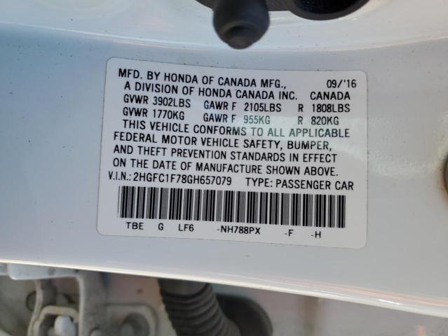 2HGFC1F78GH657079 - 2016 HONDA CIVIC EXL თეთრი ფოტო 12