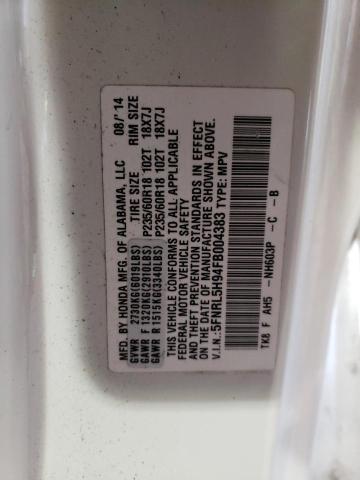 5FNRL5H94FB004383 - 2015 HONDA ODYSSEY TOURING WHITE photo 13