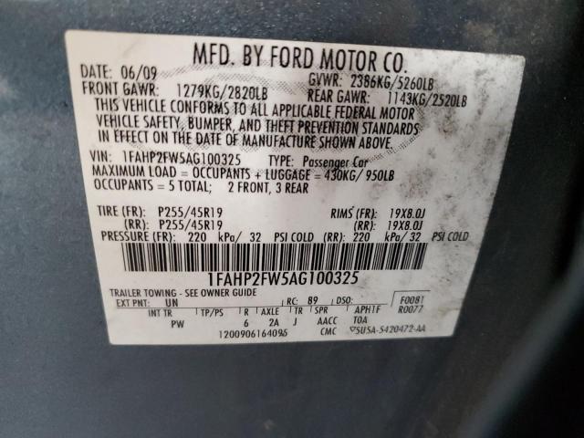 1FAHP2FW5AG100325 - 2010 FORD TAURUS LIMITED BLUE photo 12