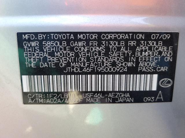 JTHDL46F195000924 - 2009 LEXUS LS 460L SILVER photo 13