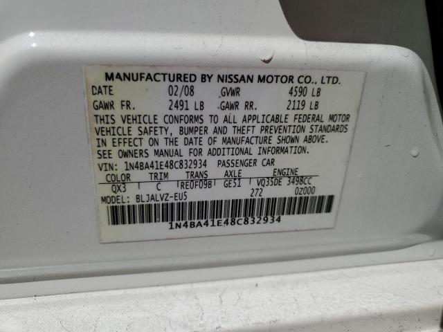 1N4BA41E48C832934 - 2008 NISSAN MAXIMA SE WHITE photo 12