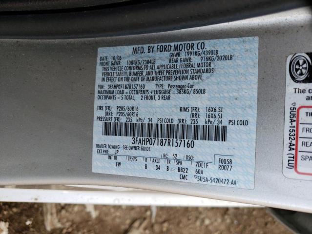 3FAHP07187R157160 - 2007 FORD FUSION SE SILVER photo 13