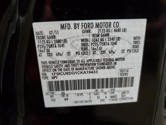 1FMCU9DG1CKA19433 - 2012 FORD ESCAPE XLT BLACK photo 13