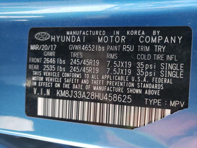 KM8J33A28HU458625 - 2017 HYUNDAI TUCSON LIMITED BLUE photo 14