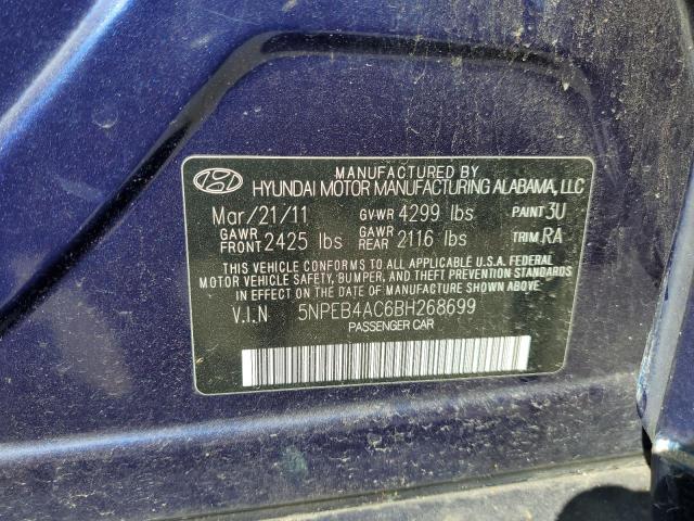 5NPEB4AC6BH268699 - 2011 HYUNDAI SONATA GLS BLUE photo 12