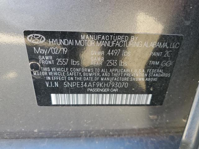 5NPE34AF9KH793070 - 2019 HYUNDAI SONATA LIMITED GRAY photo 12