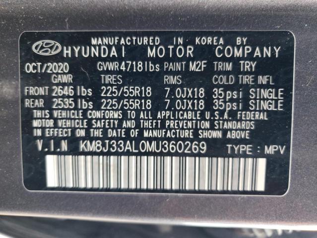 KM8J33AL0MU360269 - 2021 HYUNDAI TUCSON LIMITED GRAY photo 13