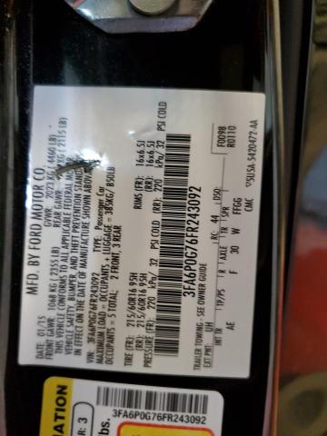 3FA6P0G76FR243092 - 2015 FORD FUSION S BLACK photo 13