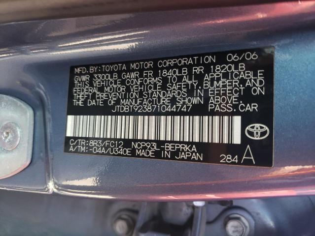 JTDBT923871044747 - 2007 TOYOTA YARIS BLUE photo 12