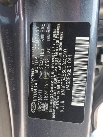 KMHCT5AE6CU040040 - 2012 HYUNDAI ACCENT GLS GRAY photo 12