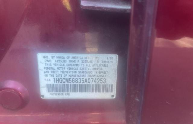 1HGCM56835A074253 - 2005 HONDA ACCORD EX CRIMSON photo 10