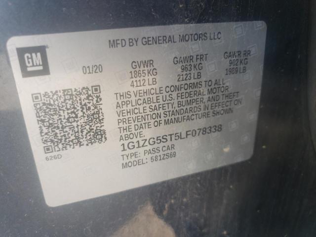 1G1ZG5ST5LF078338 - 2020 CHEVROLET MALIBU RS Қара фото 12