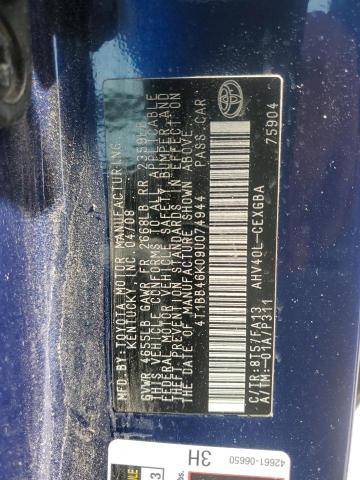 4T1BB46K09U074944 - 2009 TOYOTA CAMRY HYBRID BLUE photo 12