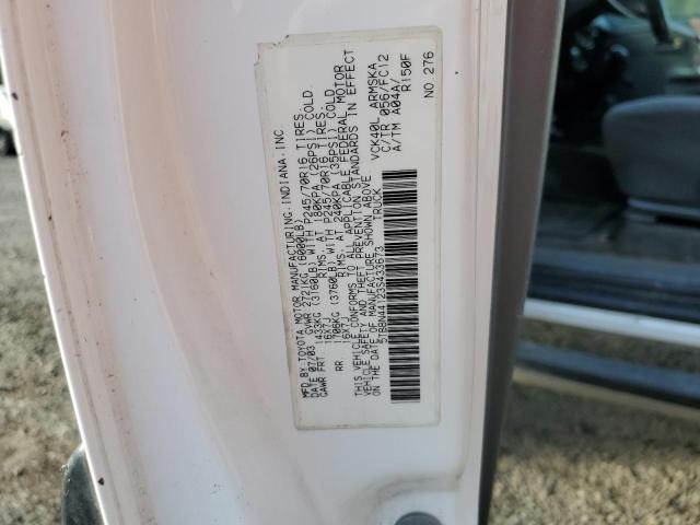 5TBBN44123S433673 - 2003 TOYOTA TUNDRA ACCESS CAB SR5 WHITE photo 12