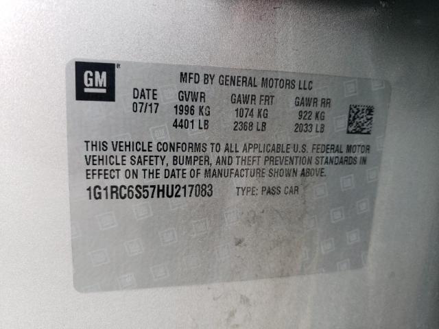 1G1RC6S57HU217083 - 2017 CHEVROLET VOLT LT SILVER photo 12