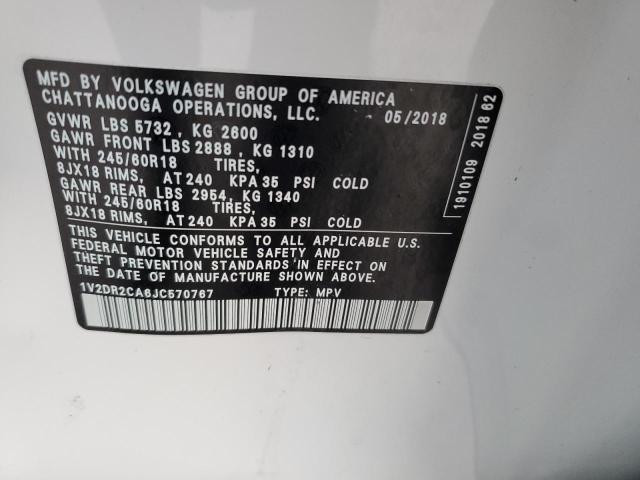 1V2DR2CA6JC570767 - 2018 VOLKSWAGEN ATLAS SE WHITE photo 14