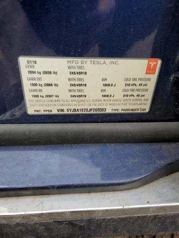 5YJSA1E20JF269303 - 2018 TESLA MODEL S 蓝色 照片 12
