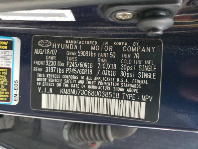 KM8NU73C68U038518 - 2008 HYUNDAI VERACRUZ GLS BLUE photo 13