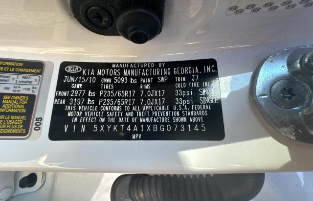 5XYKT4A1XBG073145 - 2011 KIA SORENTO BASE WHITE photo 10