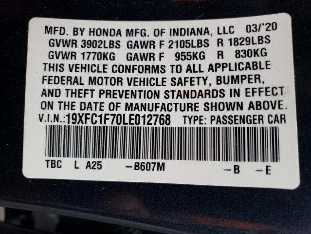 19XFC1F70LE012768 - 2020 HONDA CIVIC EXL BLUE photo 13