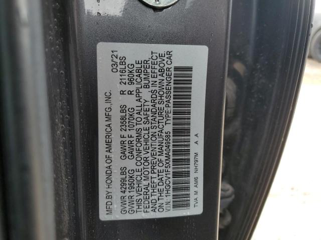 1HGCV1F5XMA049585 - 2021 HONDA ACCORD EXL GRAY photo 12