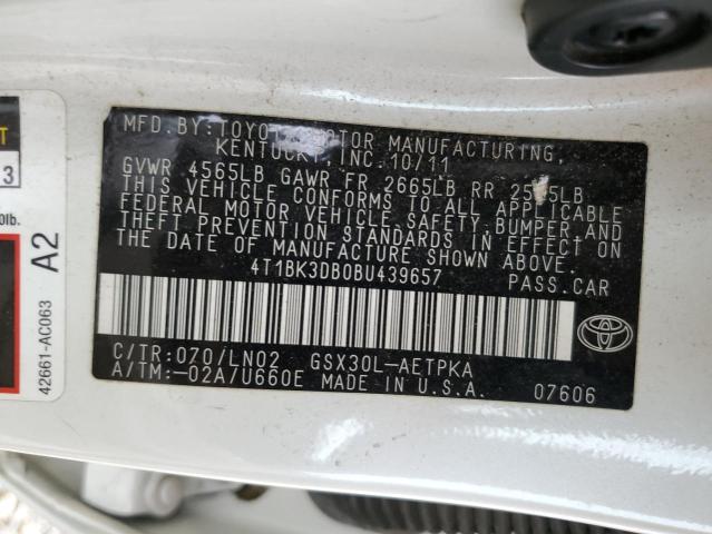 4T1BK3DB0BU439657 - 2011 TOYOTA AVALON BASE 白色 照片 12