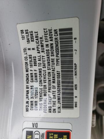 JHMFA36289S015587 - 2009 HONDA CIVIC HYBRID WHITE photo 13