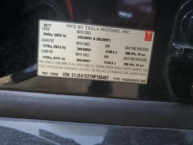 5YJSA1E27HF185487 - 2017 TESLA MODEL S შავი ფოტო 12