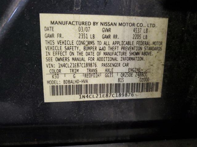 1N4CL21E87C189876 - 2007 NISSAN ALTIMA HYBRID CHARCOAL photo 12