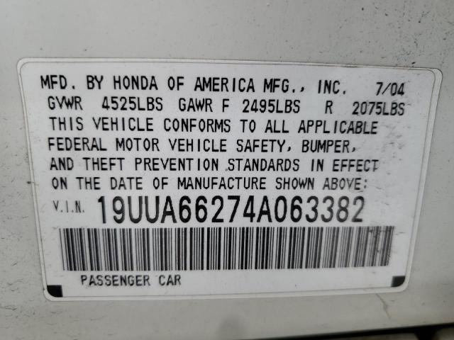 19UUA66274A063382 - 2004 ACURA TL WHITE photo 12