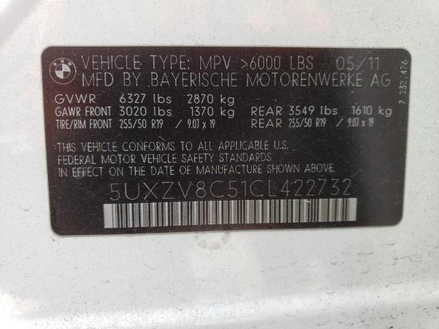 5UXZV8C51CL422732 - 2012 BMW X5 XDRIVE50I WHITE photo 12