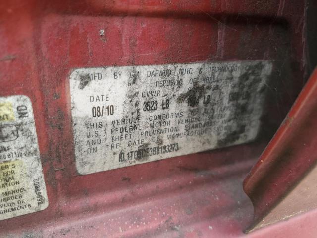 KL1TD5DE3BB133273 - 2011 CHEVROLET AVEO LS أحمر صورة 12