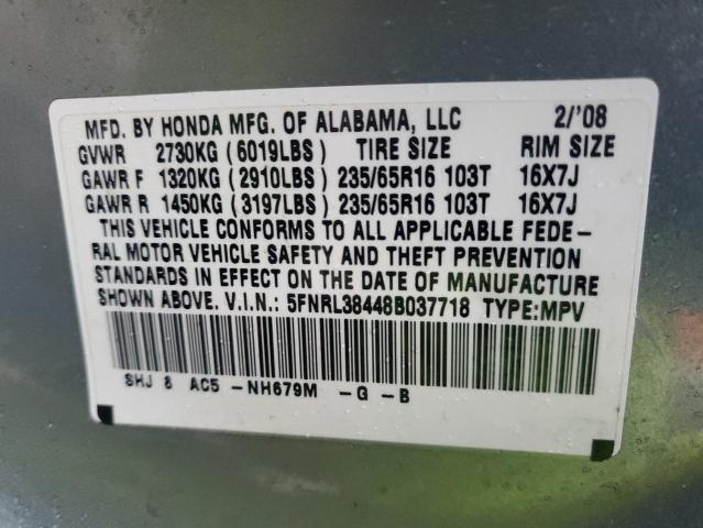 5FNRL38448B037718 - 2008 HONDA ODYSSEY EX SILVER photo 13