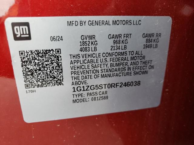 1G1ZG5ST0RF246038 - 2024 CHEVROLET MALIBU RS 勃艮第红 照片 12