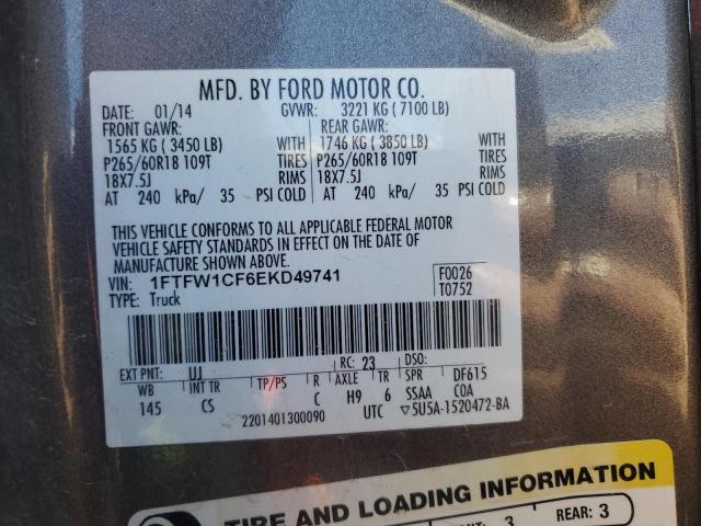 1FTFW1CF6EKD49741 - 2014 FORD F150 SUPERCREW GRAY photo 12