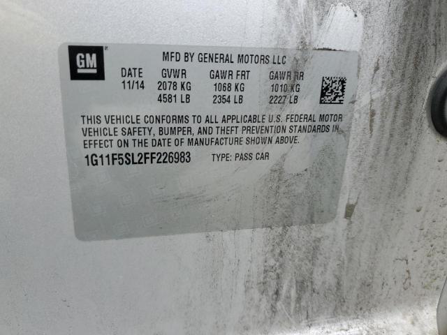 1G11F5SL2FF226983 - 2015 CHEVROLET MALIBU LTZ ვერცხლისფერი ფოტო 12