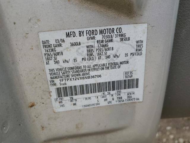 1FTPX12VX6NB36706 - 2006 FORD F150 GRAY photo 12