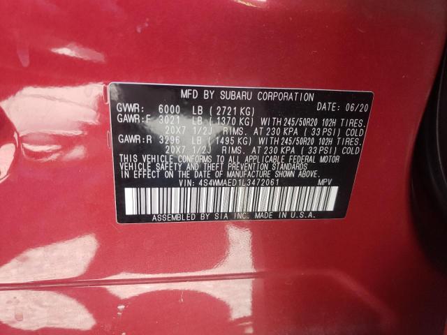 4S4WMAED1L3472061 - 2020 SUBARU ASCENT PREMIUM RED photo 14