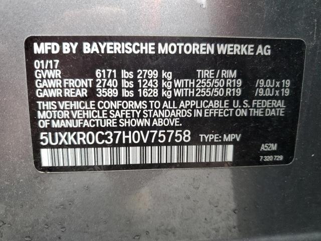 5UXKR0C37H0V75758 - 2017 BMW X5 XDRIVE35I GRAY photo 13