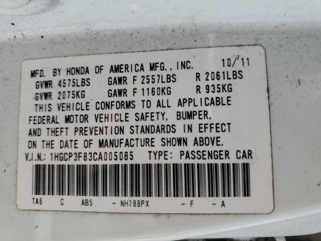 1HGCP3F83CA005085 - 2012 HONDA ACCORD EXL WHITE photo 12