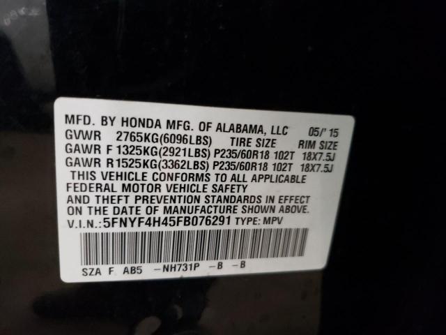 5FNYF4H45FB076291 - 2015 HONDA PILOT EX BLACK photo 13