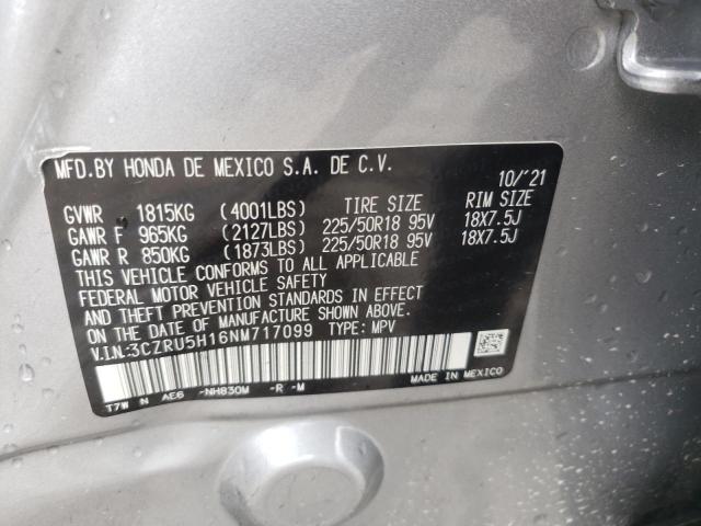 3CZRU5H16NM717099 - 2022 HONDA HR-V SPORT GRAY photo 13