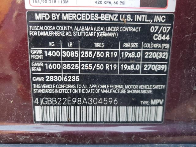 4JGBB22E98A304596 - 2008 MERCEDES-BENZ ML 320 CDI MAROON photo 13