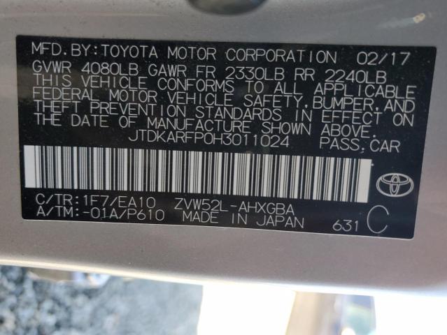 JTDKARFP0H3011024 - 2017 TOYOTA PRIUS PRIM ვერცხლისფერი ფოტო 13