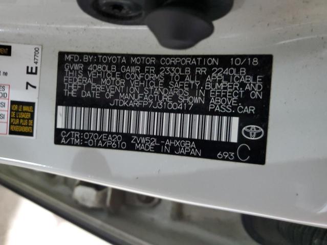 JTDKARFP7J3100417 - 2018 TOYOTA PRIUS PRIM 白色 照片 12