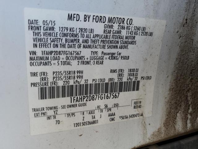 1FAHP2D87FG167567 - 2015 FORD TAURUS SE WHITE photo 12