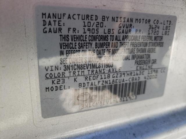 3N1CN8EV1ML811903 - 2021 NISSAN VERSA SV SILVER photo 12