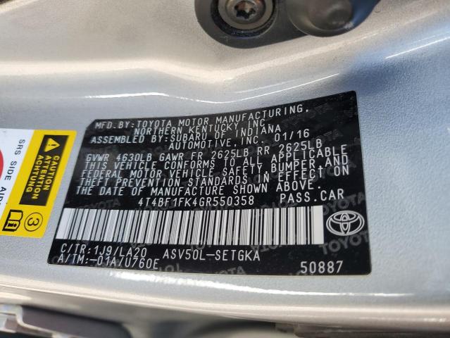 4T4BF1FK4GR550358 - 2016 TOYOTA CAMRY LE SILVER photo 13
